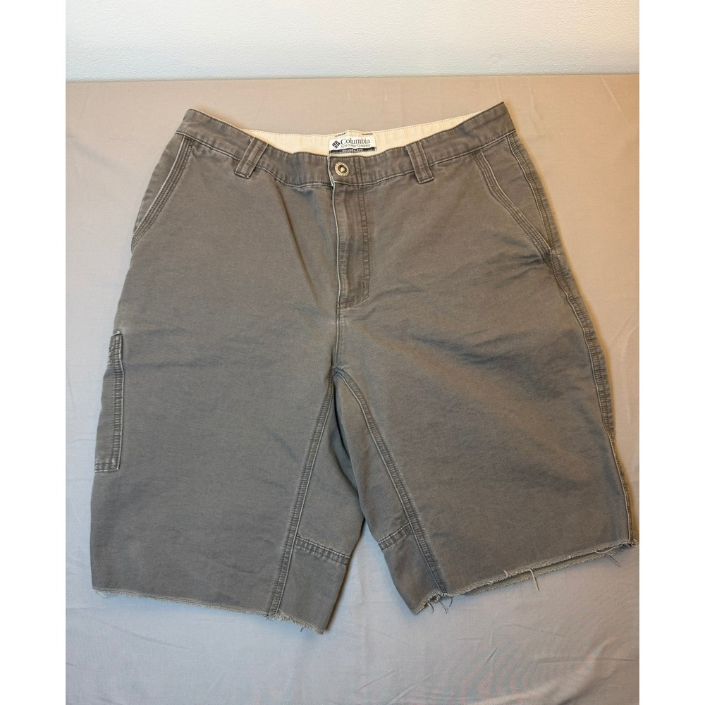 Columbia Ridge Cloth Mens 34 Gray Utility Shorts Raw Hem Stonewashed Canvas